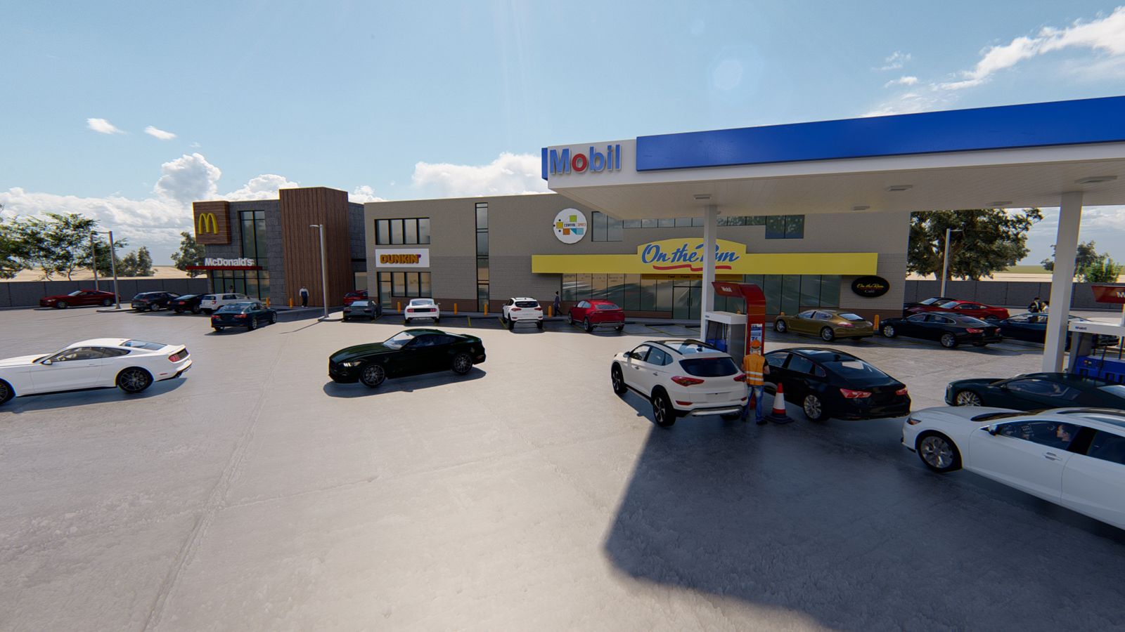 Station with retail and drive-through